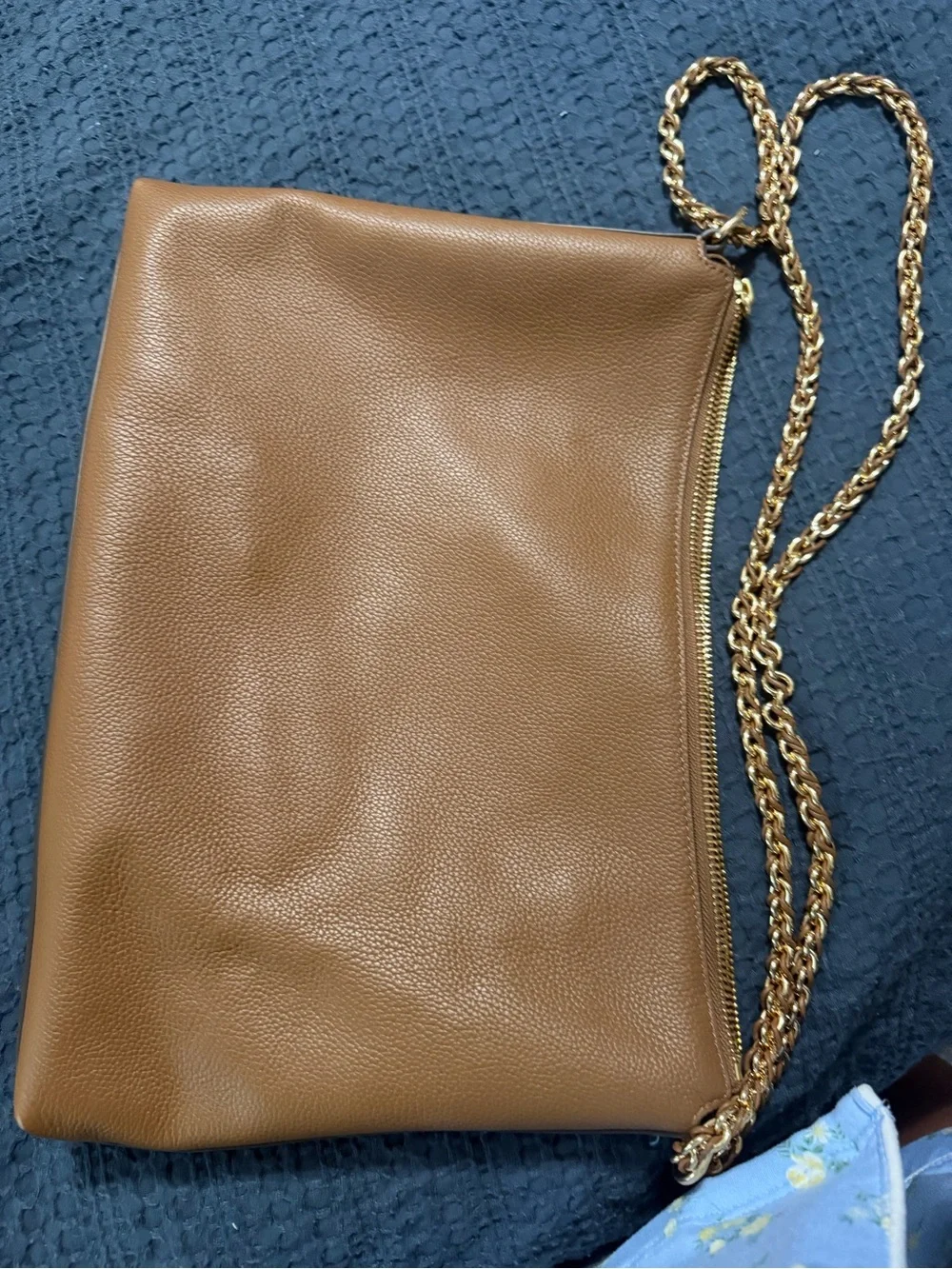 Tory Burch Cognac Pebbled Leather Shoulder Bag with Gold Chain